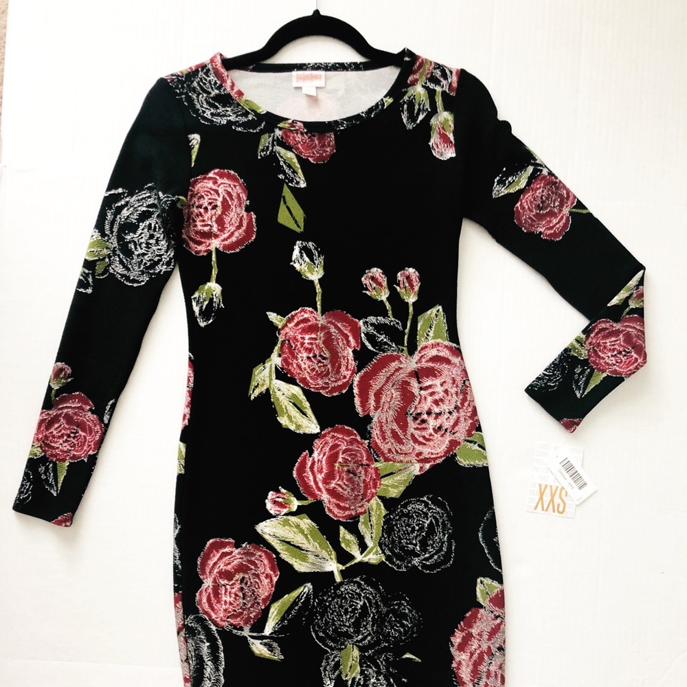 XXS LuLaRoe Debbie Black floral dress - NWT
